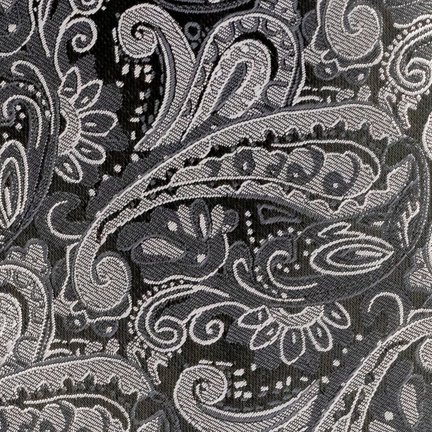 Close-up of a black and white paisley pattern fabric