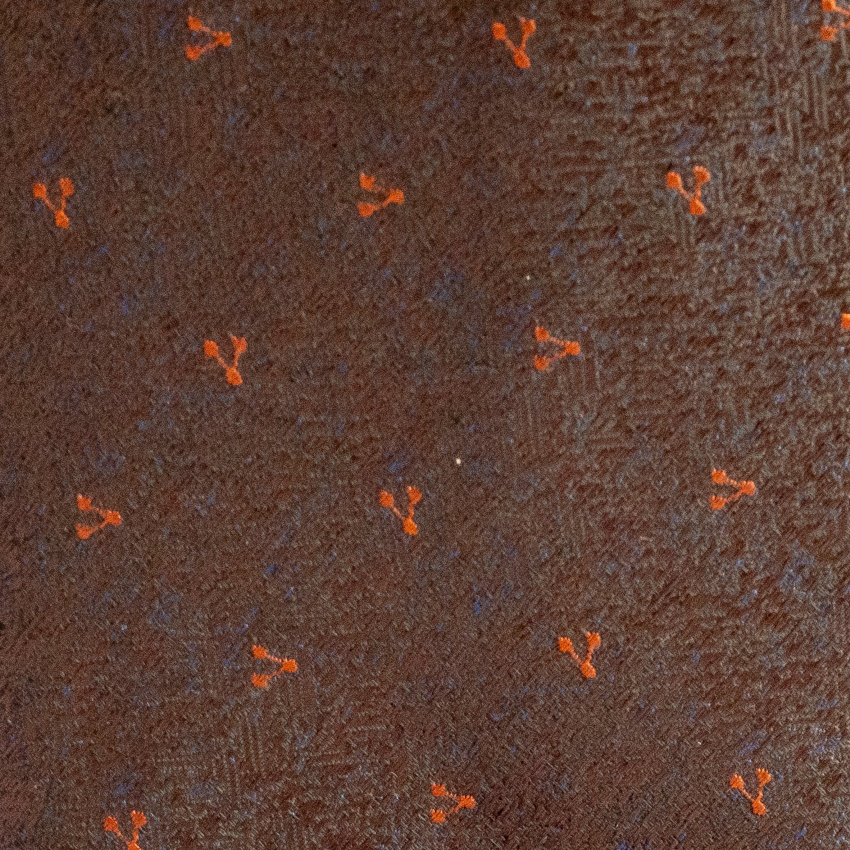 Brown textured surface with small orange objects scattered across it