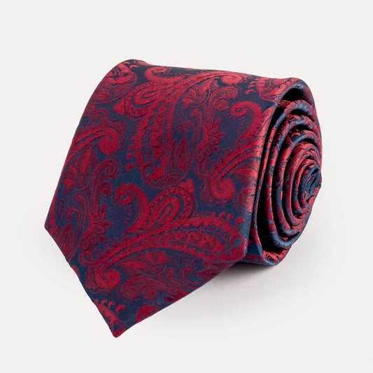 Red paisley tie on a white background