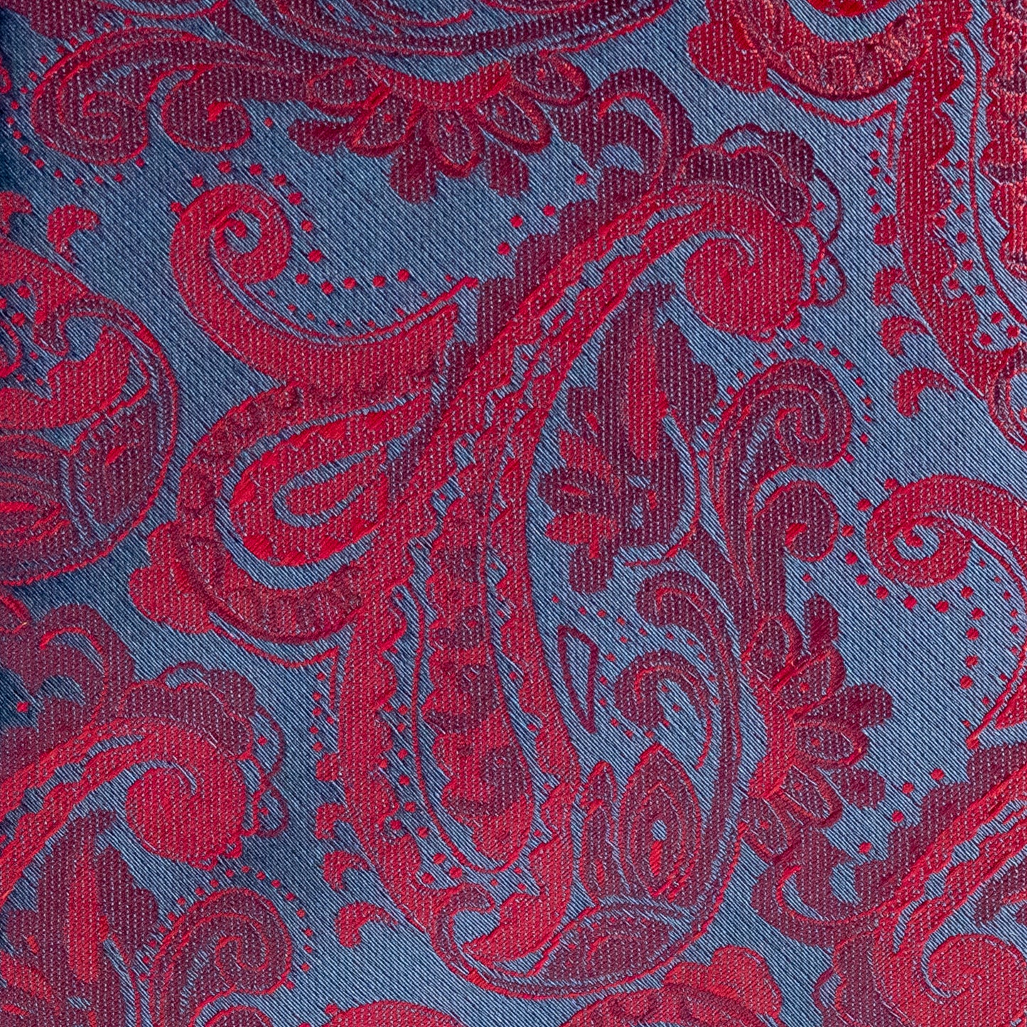 Close-up of a red and blue paisley patterned fabric