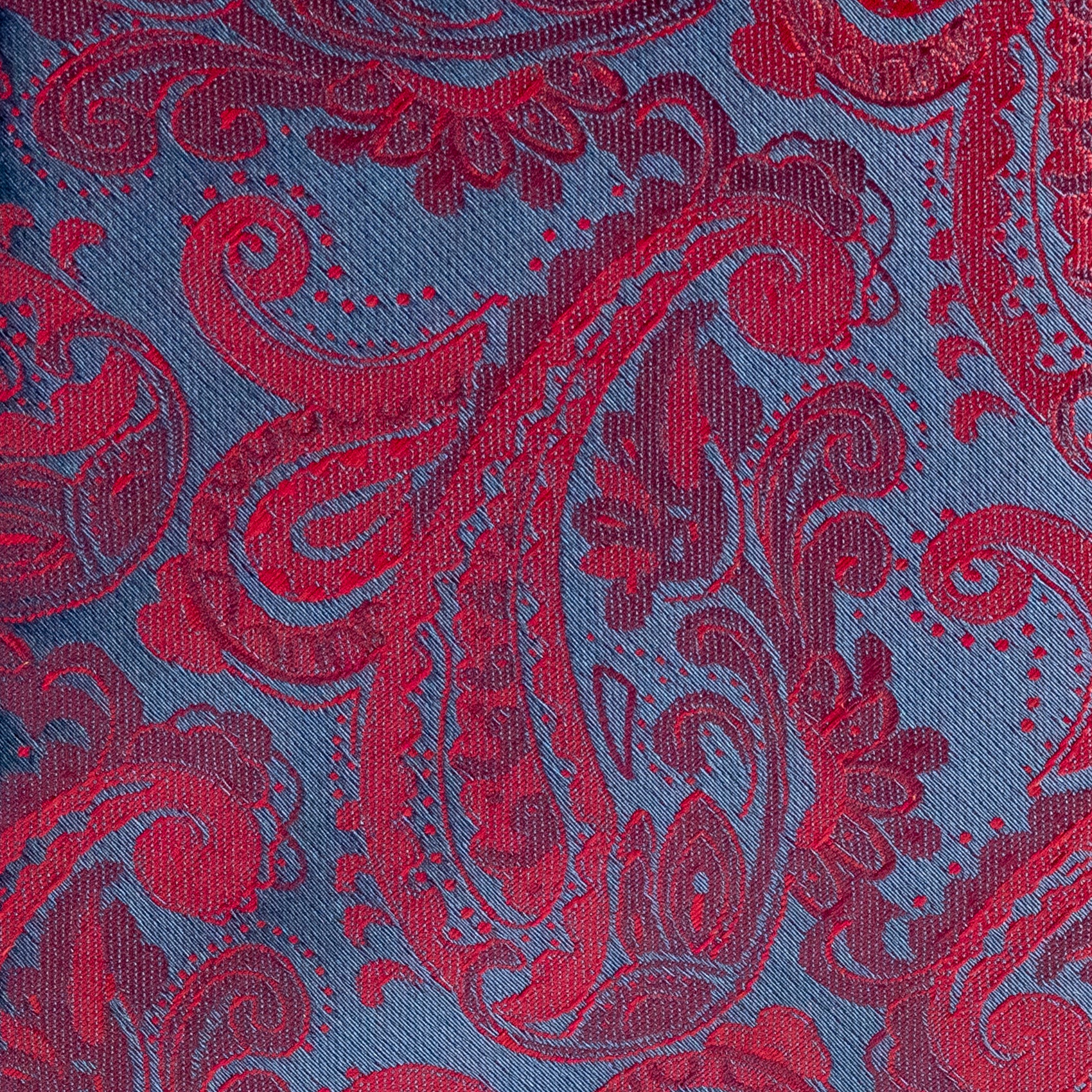 Close-up of a red and blue paisley patterned fabric